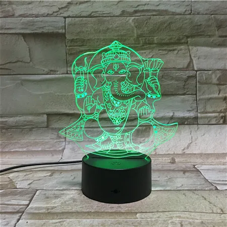 3D лампа с питанием от аккумулятора, индуизм, Ганеша, меняющая цвет, с пультом дистанционного управления для украшения гостиной, светодиодный ночник, светильник для детей