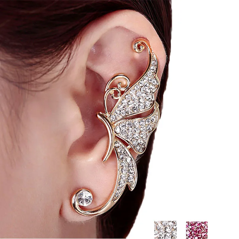 

Fashion Women Rhinestone Crystal Butterfly Wings Ear Clip Clamp Earring Fashion Ear Cuff Jewelry Ohrring