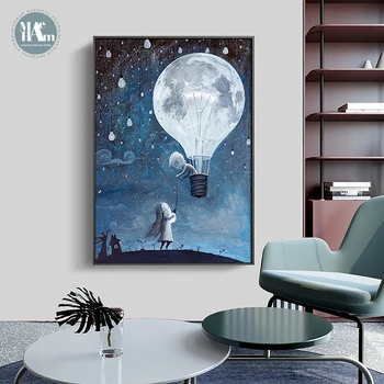 

Beautiful love characters in hot air balloon Canvas Prints & Poster Modern Picture Decoration for Living Room Wall Art Decor