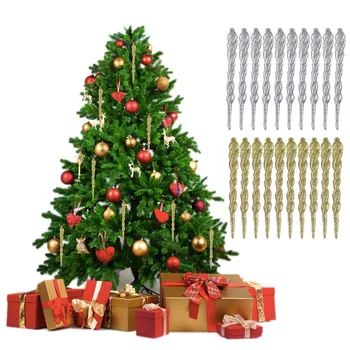 

Besegad 10pcs 5.12 Inch Twisted Simulation Icicle Christmas Tree Hanging Ornament Props for Xmas Winter Frozen Party Decorations