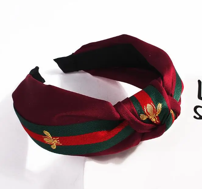 Фирменный дизайн полосатая повязка на голову Женский бантик медовый ободок для головы "ПЧЕЛКА" Кольца для волос гибкие аксессуары Haar - Цвет: dark red