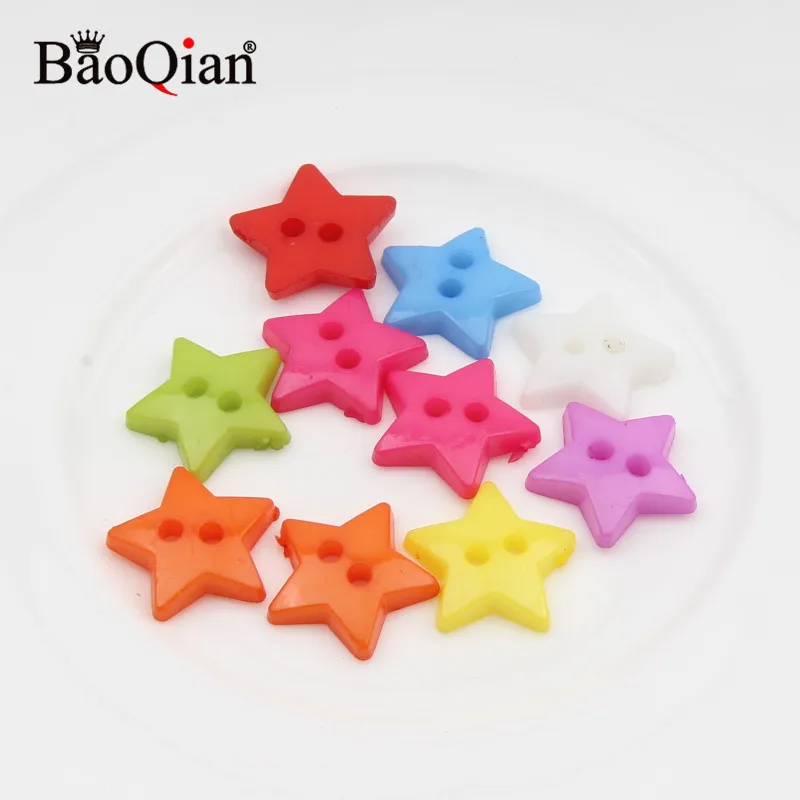 100Pcs 12mm Mixed Color Star 2 Hole Plastic Resin Button Fit clothing Sewing Scrapbooking Apparel Crafts Diy Decoration | Дом и сад