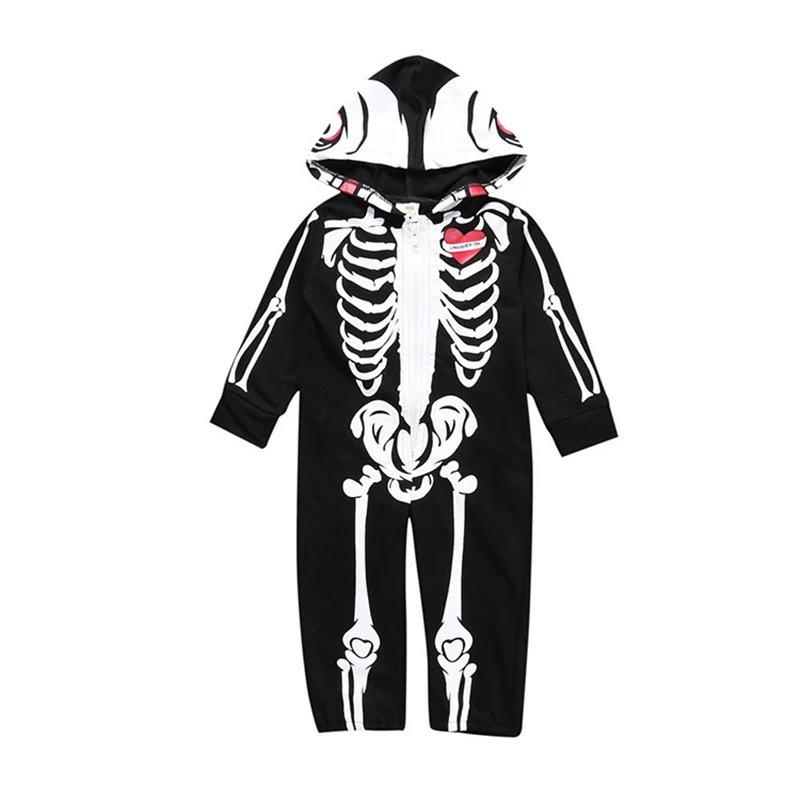 

2019baby Halloween Costume Toddler Cotton Baby Girls Boys Romper Unisex Fashion Skull Zipper Newborn Romper Jumpsuit Long Sleeve
