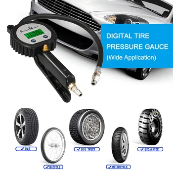 

Hot New 2018 Digital Tire Inflator Gauge Accurate Air Tyre Gauge LCD Display with Rubber-plastic Hose and Quick Connect Coupler