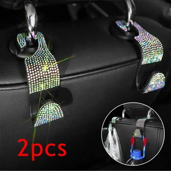 

Universal 2PCS Crystal Rhinestone Car Back Seat Headrest Hanger Hooks For Bag Grocery Holder Convenient Car Accessories