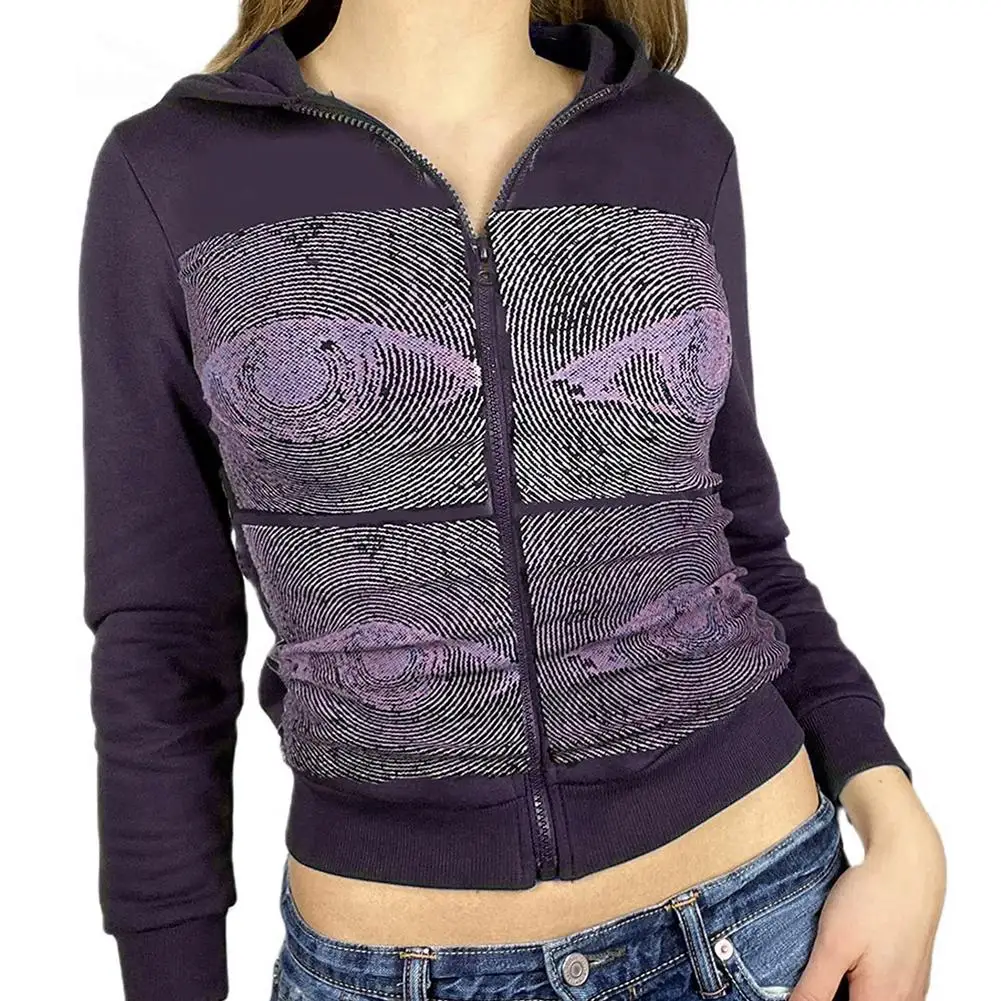 Zip Up Hoodies for Women Y2k Retro Pattern Easy to Match Sweatshirt