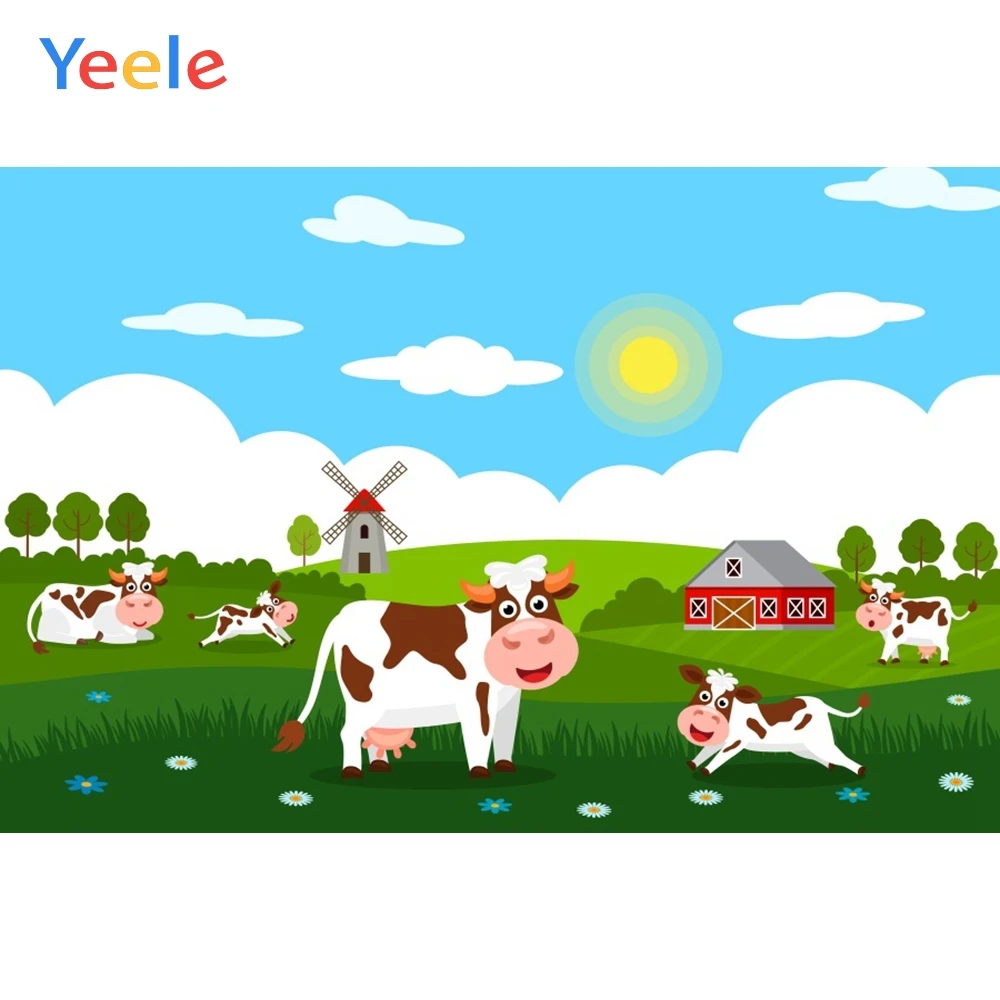 

Yeele Birthday Party Baby Shower Farm Cute Cow Lawn Photography Backdrops Personalized Photographic Backgrounds For Photo Studio