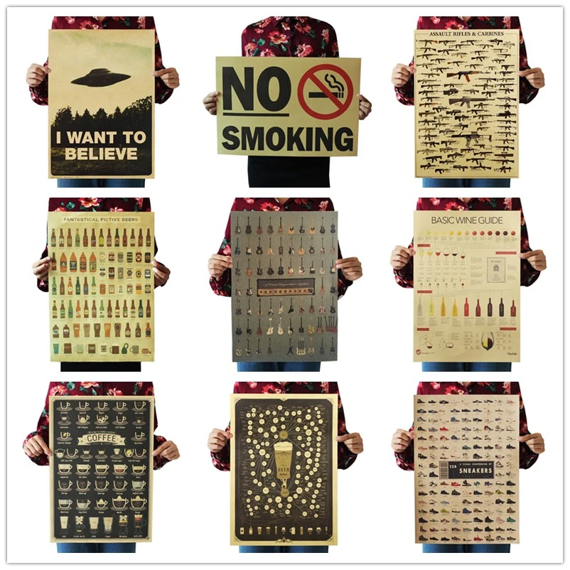 

[Luckyaboy] Rock Coffee Beer Weapon Wine Vintage Posters For Home/Bar/Living Decor kraft Paper high quality poster wall sticker