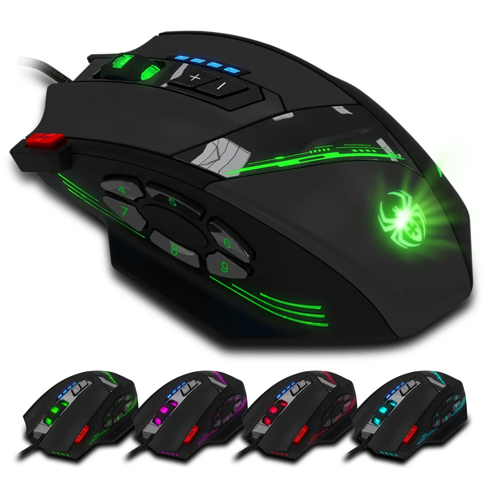 best wireless gaming mouse ZELOTES C-12 12 Programmable Buttons Optical Gaming Mouse USB Wired 4 Gears 4000DPI Adjustable Colorful Backlight Mice pc mouse