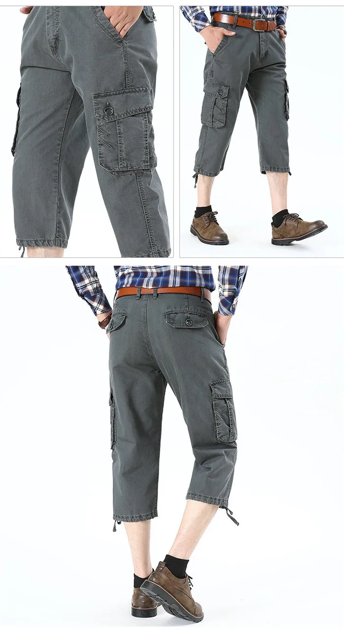 New Arrival Summer Cargo Pants Men Casual Cotton Calf-length Multi-pockets Men Pants Mid-waist Tactical Pants pantalones hombre
