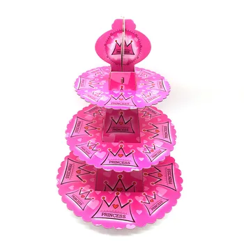 

1set 3-Tier Kids Birthday Party Decoration Princess Crown Cake Stand Baby Shower Supplies Paperboard Cupcake Hold Can Put 24Cake