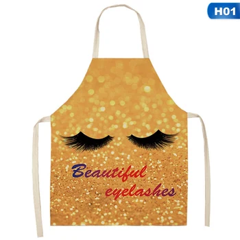 

1Pcs Cotton Linen Apron Bronzing Eyelashes Pattern Adult Bib Home Cooking Baking Coffee Shop Cleaning Aprons Kitchen Accessories