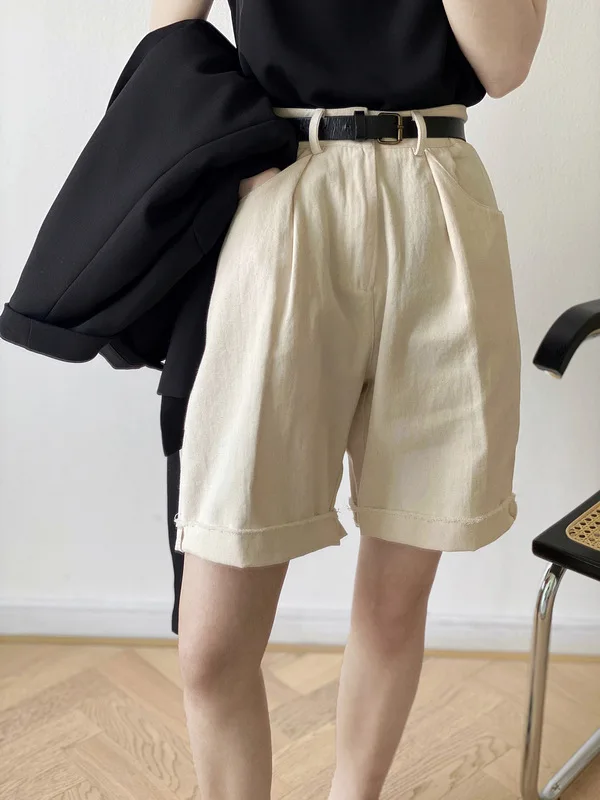 ladies shorts Casual Wide Leg Shorts With Belt 2020 Casual Loose Straight Women Hotpants linen shorts
