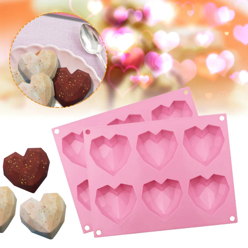 

1 Piece 6 Cavity New 3D DIY Diamond Heart Shaped Silicone Mould Cake Mousse Pastry Bakeware Mold Tools