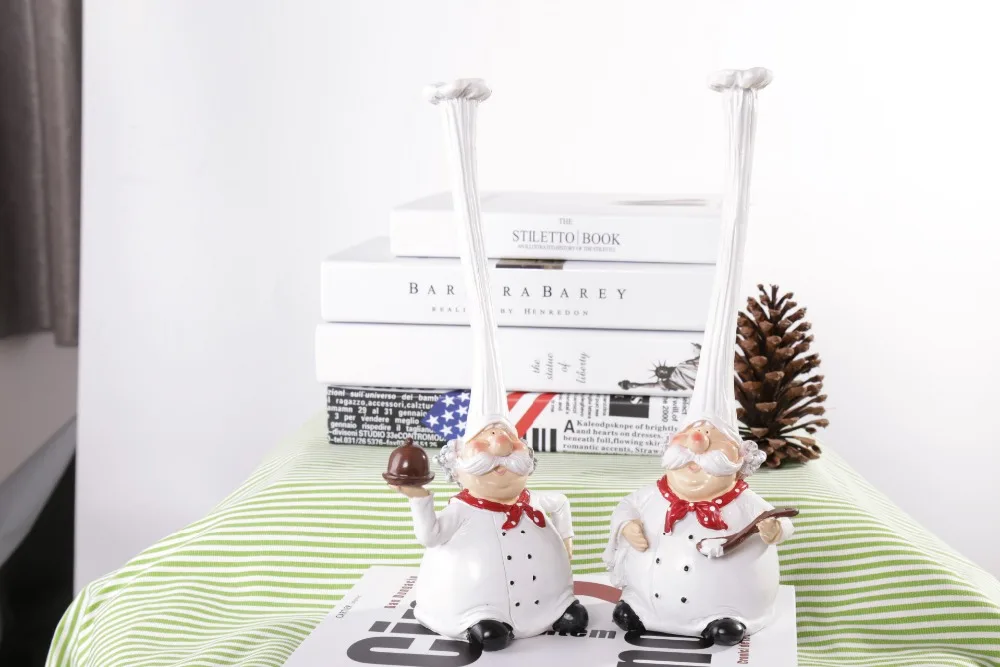 VILEAD 20cm 28cm Resin High Hat Chef Figurines American Rustic Creative Kitchen Restaurant Home Decoration Ornaments Crafts Gift