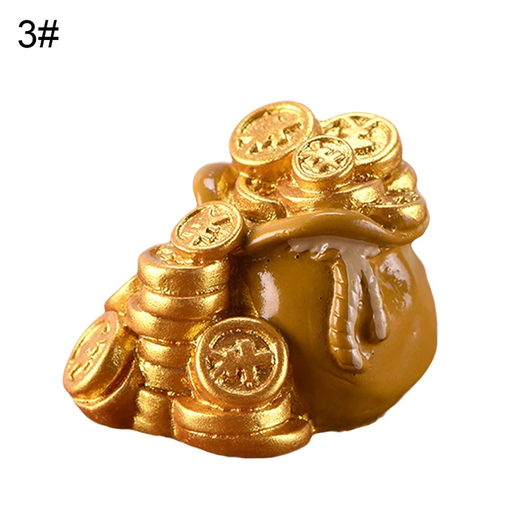 Mini Shengxiao Figurine Resin Decoration Crafts Ingot Gold Coin Lucky Rat Animal Figurines Statue DIY Garden Table Ornament - Color: 3