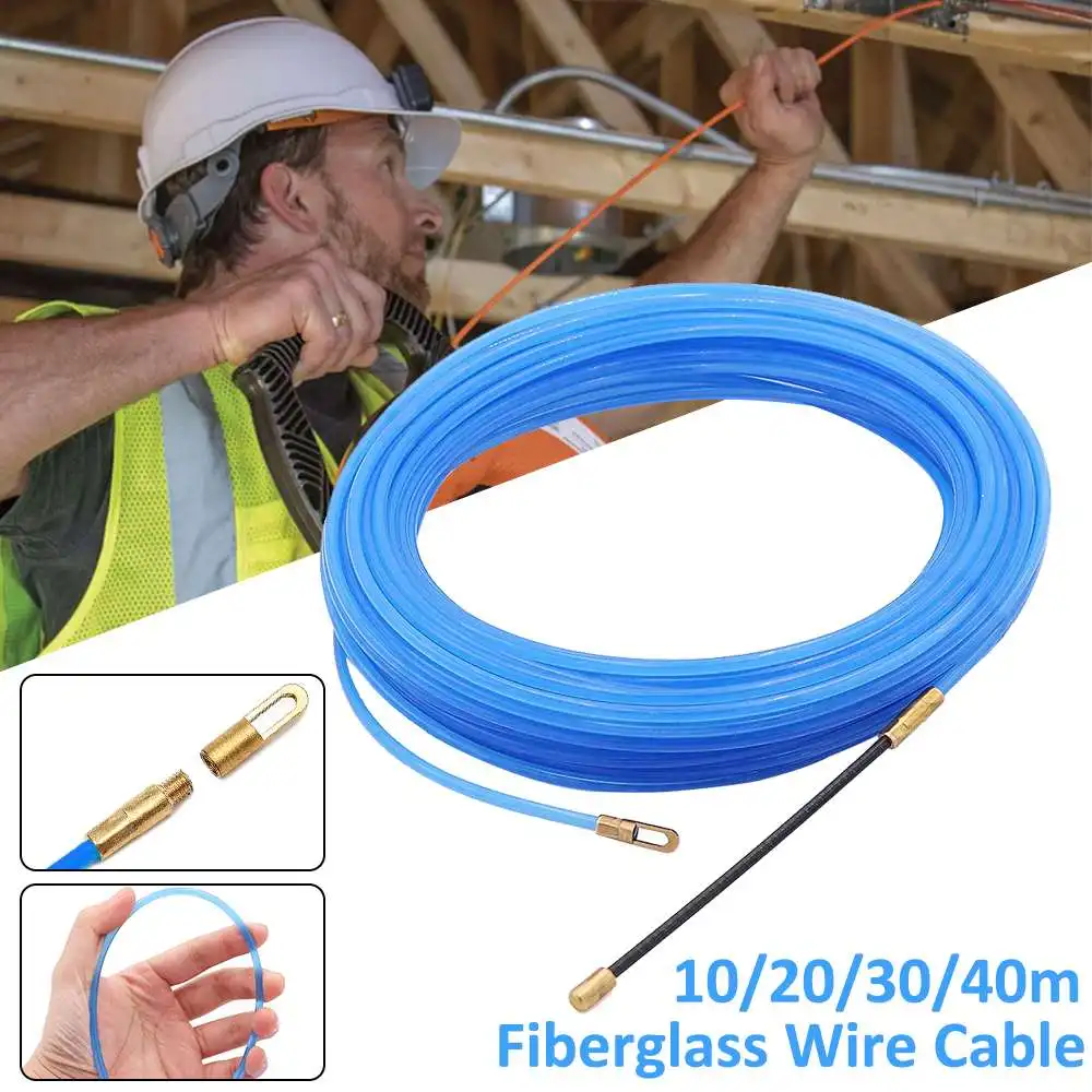 33ft Cable Puller Fish Tape Blue Fiberglass Reel Electrical Wire Threader Push 