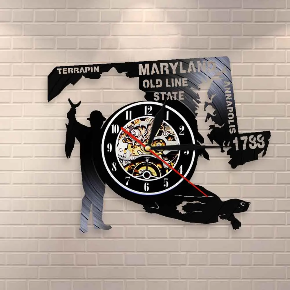 Old Line State Maryland Hunter Terrapin Wall Art Home Clock USA Annapolis Vinyl Record Vintage Watch | Дом и сад