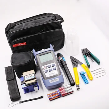 

Fiber Optic Tool Kit with Fiber Cleaver FTTH -70~+10dBm Optical Power Meter 10mW Visual Fault Lcator 10km