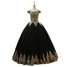 Real Photo Vestido Para 15 Anos Lace Applique Ball Gown Black Red Quinceanera Dresses New Years Dress