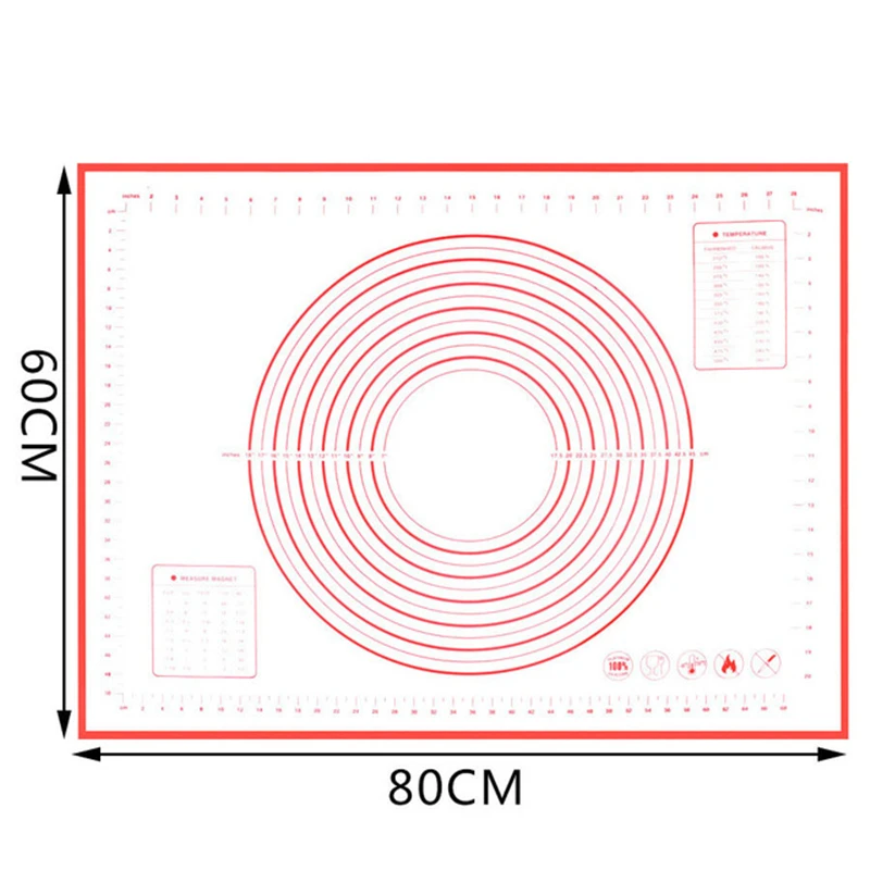 Силиконовый антипригарный коврик для выпечки со шкалой, коврик для замеса теста, кондитерский лист, духовка, пищевая выпечка пирожных макарон - Цвет: 60x80cm