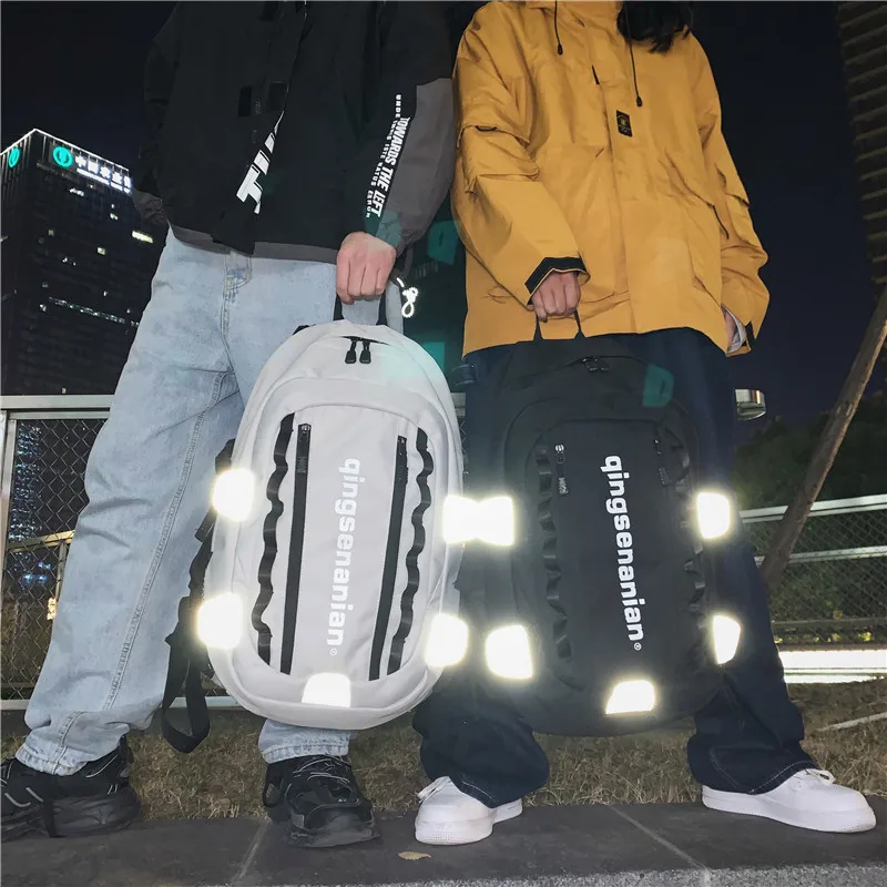 

Backpack Korean-style English Lettered Reflective Backpack Couples Fashion Oxford Cloth Waterproof Schoolbag