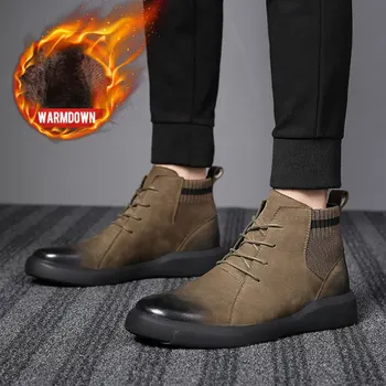 

OSCO Genuine Leather Men Boots Autumn Winter Boots Fashion Footwear Lace Up Shoes Men Business Casual High Top Men Shoes