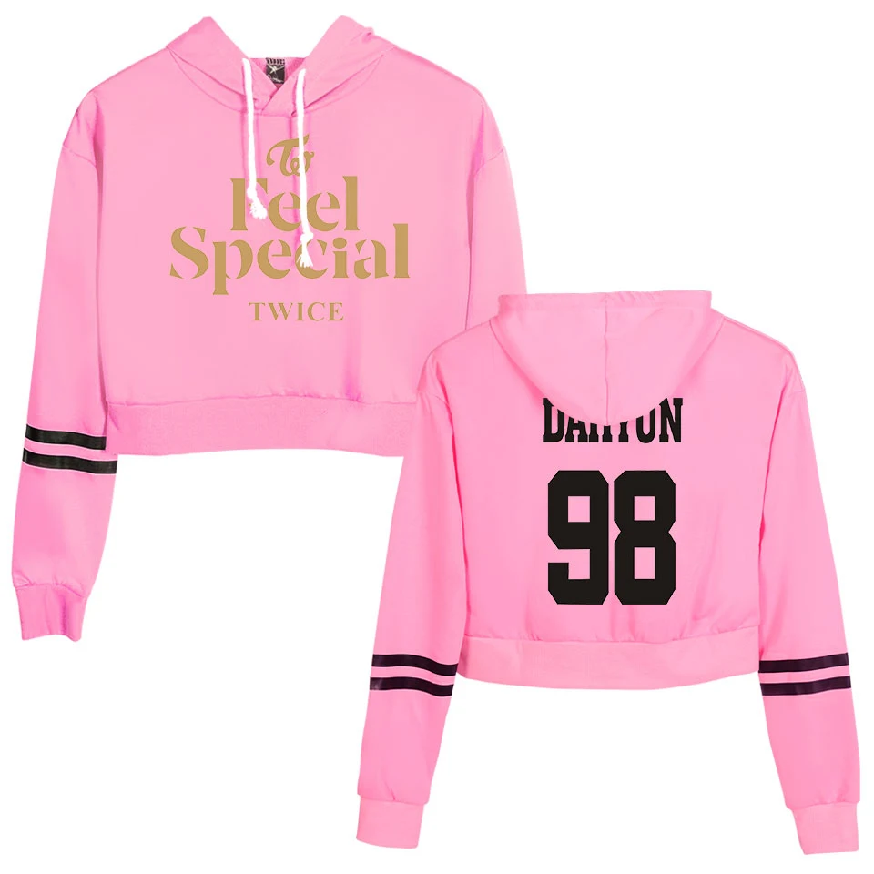 Женский сексуальный укороченный топ, толстовки Kpop Team TWICE Feel Special Print harajuku, Весенняя Горячая Распродажа, повседневные толстовки, свитшоты размера плюс