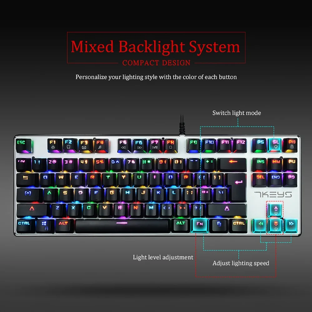 RGB механическая клавиатура металлическая Проводная цветная с подсветкой анти-ореолы 87 клавиш синий переключатель игровые клавиатуры для настольного ноутбука