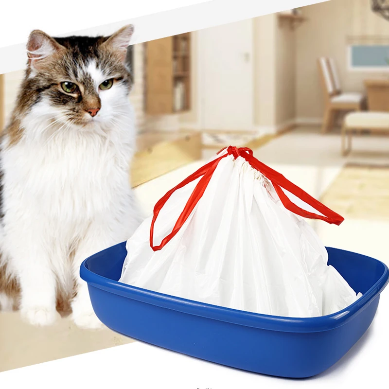 10 Pieces Cat Litter Pan Bags Cat Litter Box Liners Larger Thickening Drawstring Durable Pet Cat Supplies