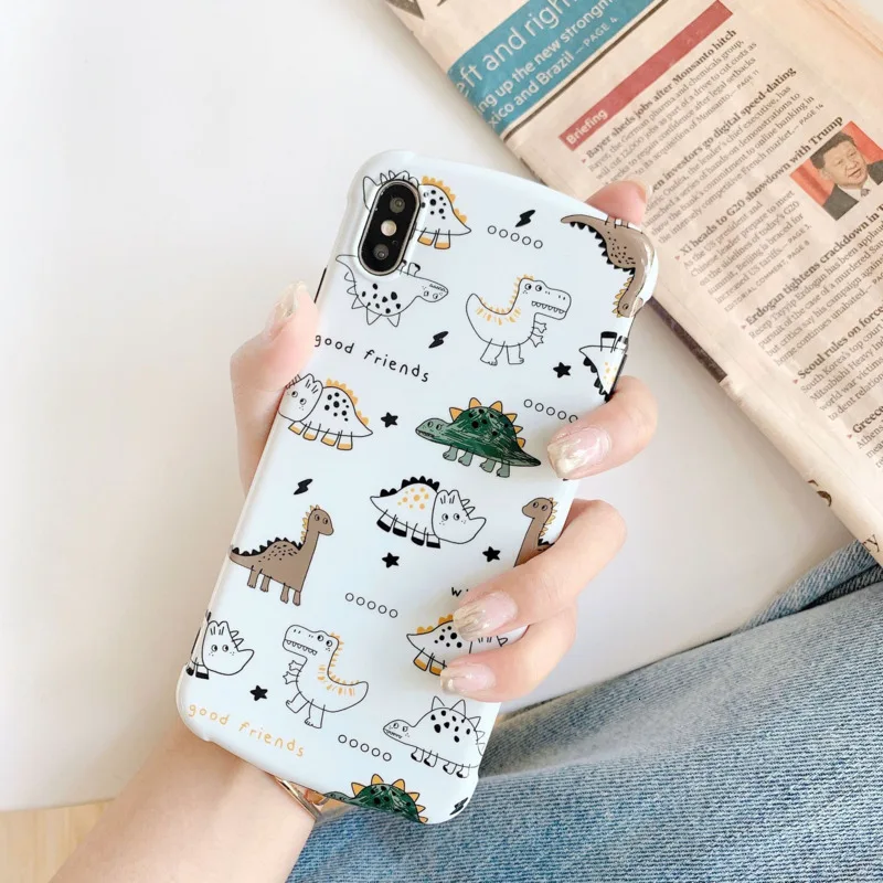 

Cartoon cute hand-painted dinosaur phone case for iPhone X XS XR XSMax 8 7 6 6S PluS silicone soft shell drop protection cover