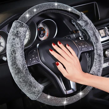 

Freeshiping 38CM Car Steering Wheel Covers Winter Plush Creative Diamond Handlebar Cover Car Car Interior Decoration Accessor