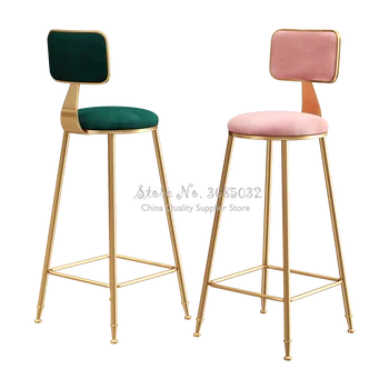 

D,Creative Nordic Golden leg Bar Stool High Iron Cafe Chair Assembled chairs for shop with Backrest Multicolor fauteuil