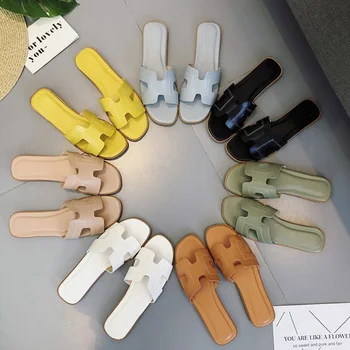 

Bonjean Summer Outdoor Beach Female Women's Slippers PU Leather Slippers Sandal Flat Casual Slides Women