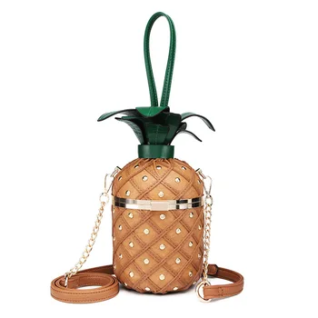 

Spring and summer women's bag shoulder Messenger bag personality pineapple bag lock chain style bag rivet stitching bag