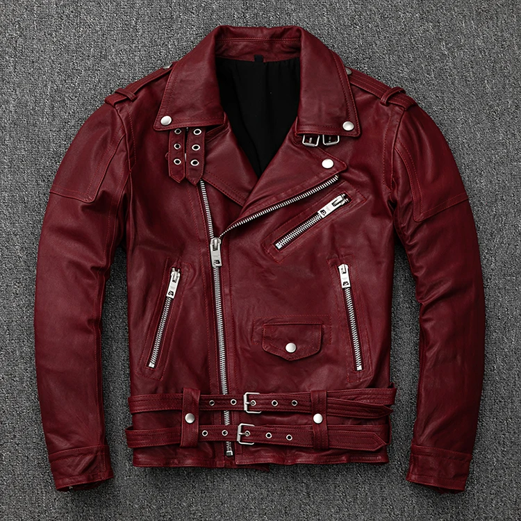Мужская куртка из натуральной кожи в винтажном стиле, короткая Байкерская мотоциклетная кожаная куртка Chaqueta Cuero Hombre KJ3193