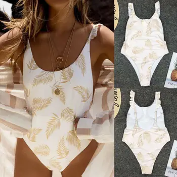 

Women One Piece Swimsuit Bathing Suit Leaf Pattern Bandage Bikini Monokini Push-up Padded Bra Bathing Suit Swimwear Beachwear