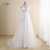 Modest V-neck Cap Sleeves Wedding Dresses Plus Size Customized A Line Bridal Gowns Tulle Lace Applique Robe De Mariee Customized 1