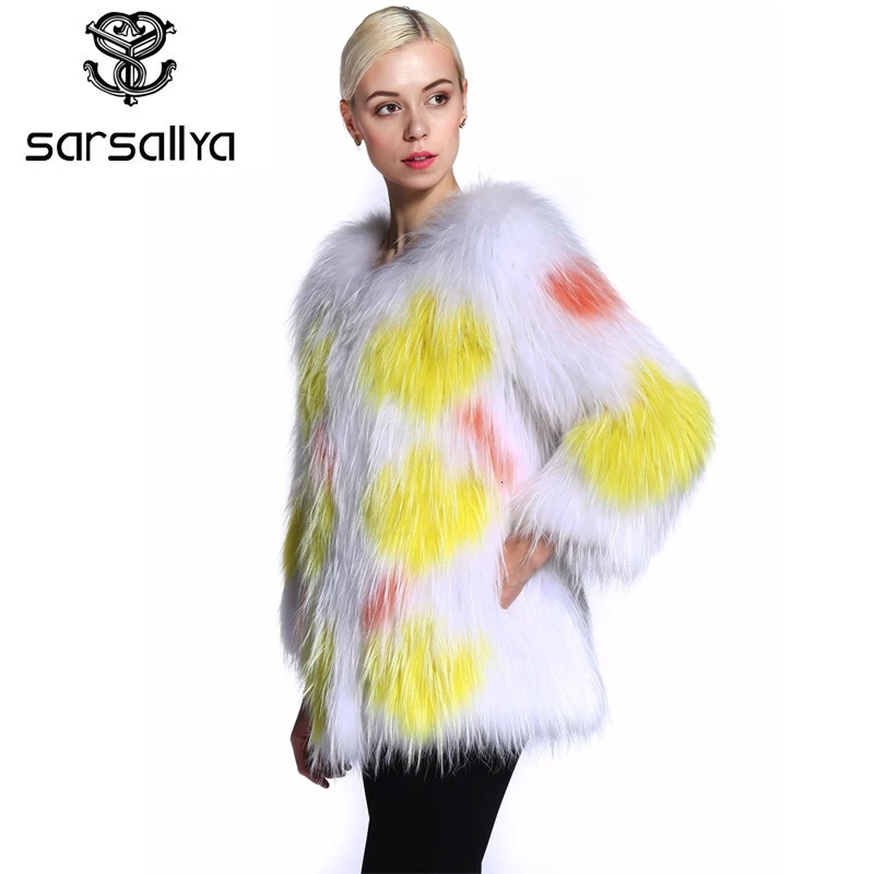

SARSALLYA real fur coat fashion Knitted natural Knitted Raccoon Dog Fur coat women fox fur coats fox vest