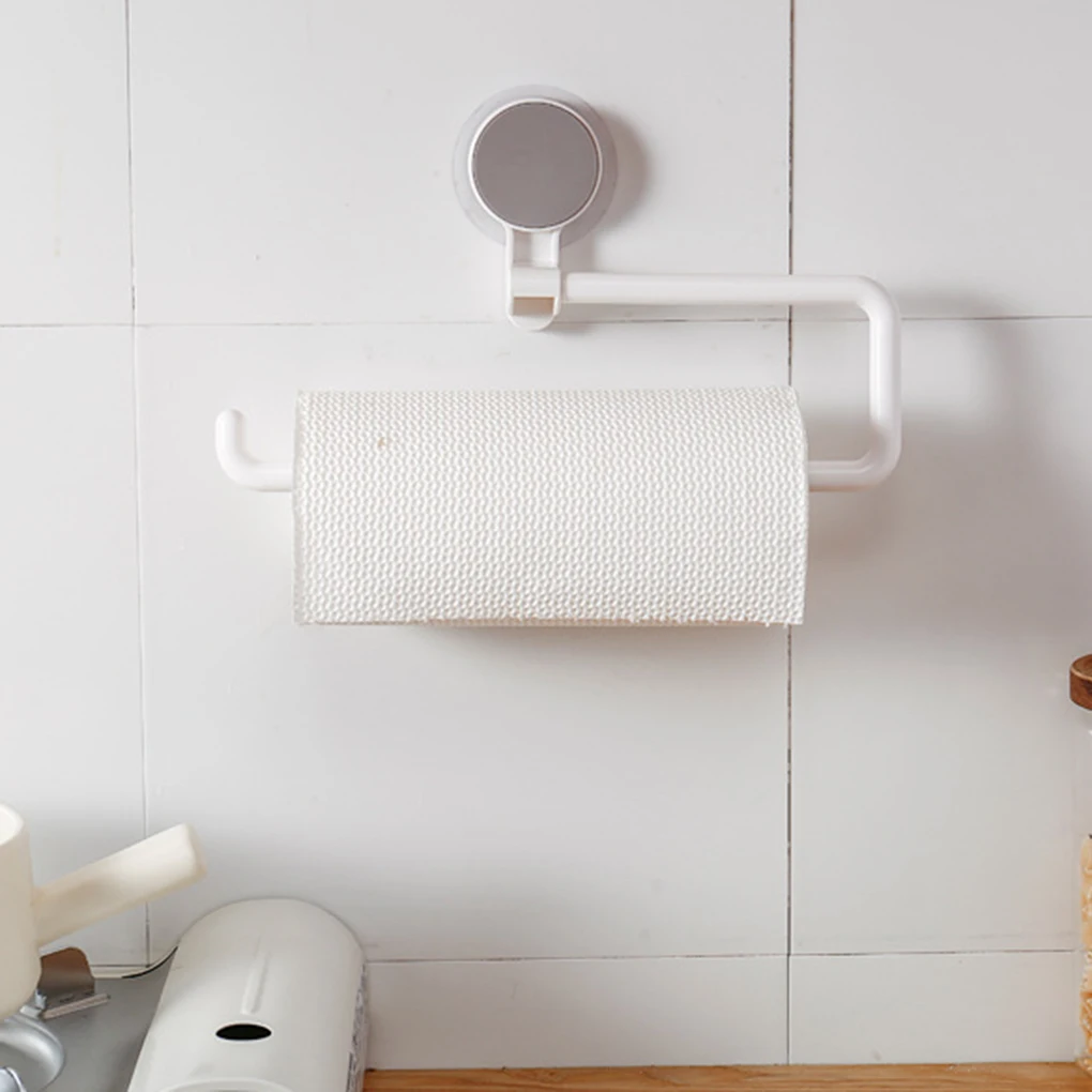 Toilet Paper Holder Kitchen Towel Hook Bathroom Sucker Rack Rotatable Wall-mounted Roll Paper Shelf Organizer