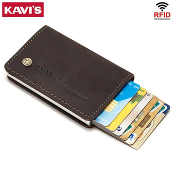 

New Hasp Credit Card Holder RFID Vintage Cow Leather Automatic Men Slim Anti-theft Protect ID Card Case Crazy Horse Wallet
