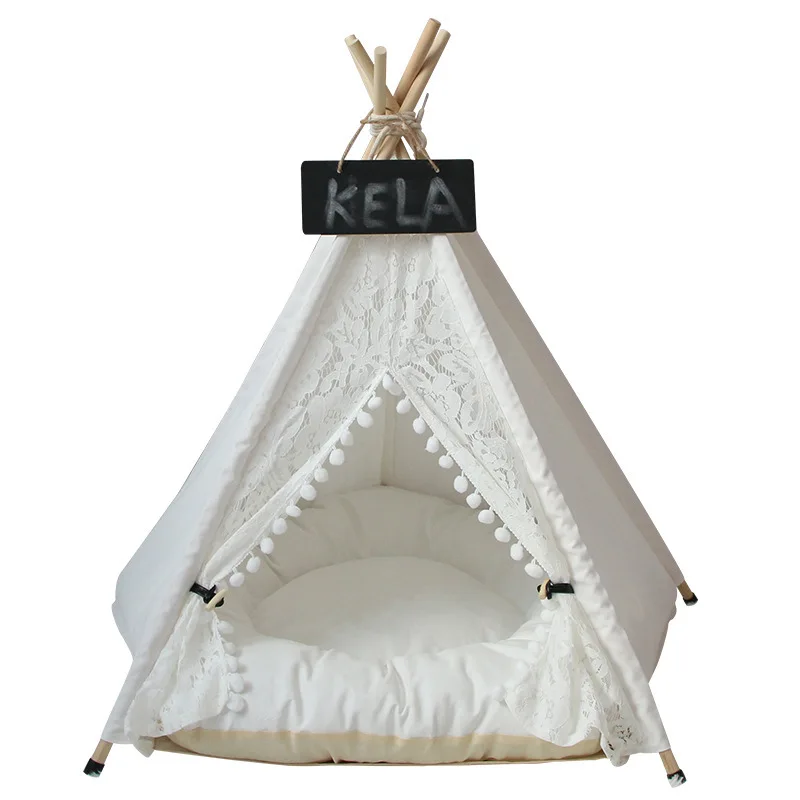 RFWCAK Lace Pet Tent Dog House Washable Winter Tent Puppy Bed Cat Kennel Portable Teepee With Cushion Kattenmand Pet Supplies