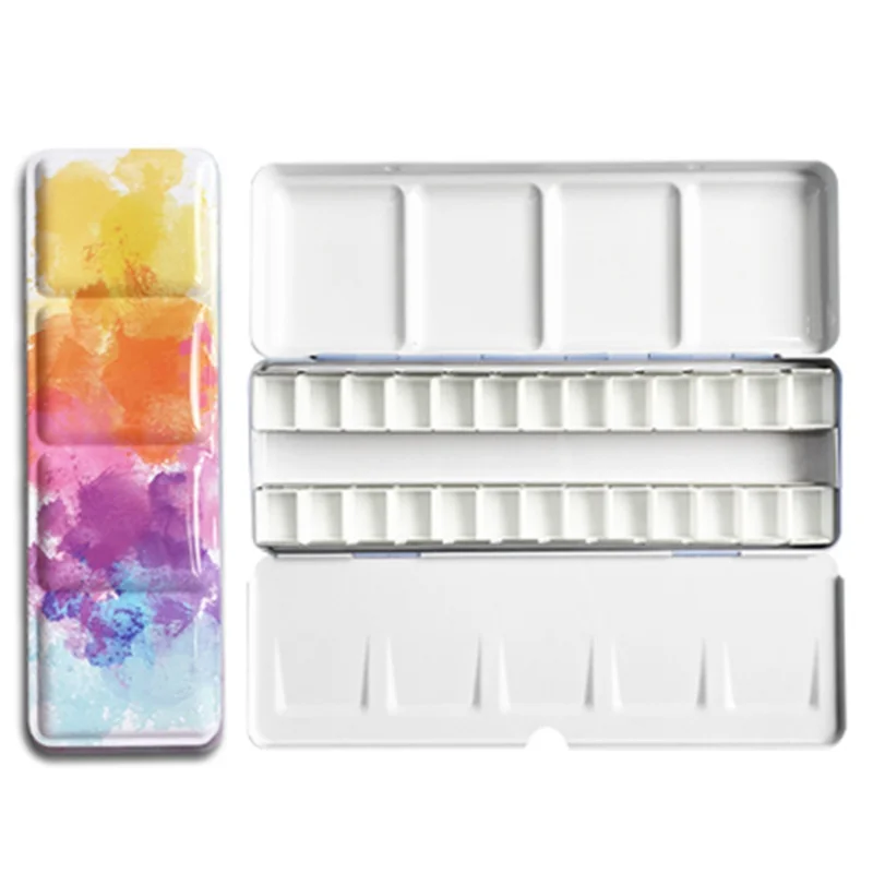 Paint Tray Professional Empty Palette Painting Storage Tray Paint Tin Iron Box Pans For Watercolor/Oil/ Acrylic Paints Art Supplies