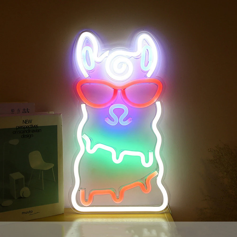 Colorful LED Neon Lamp USB Alpaca Dolphin Star Rainbow Cloud  Hustle Led Backplane Neon Light for Home Decoration Night Light 11