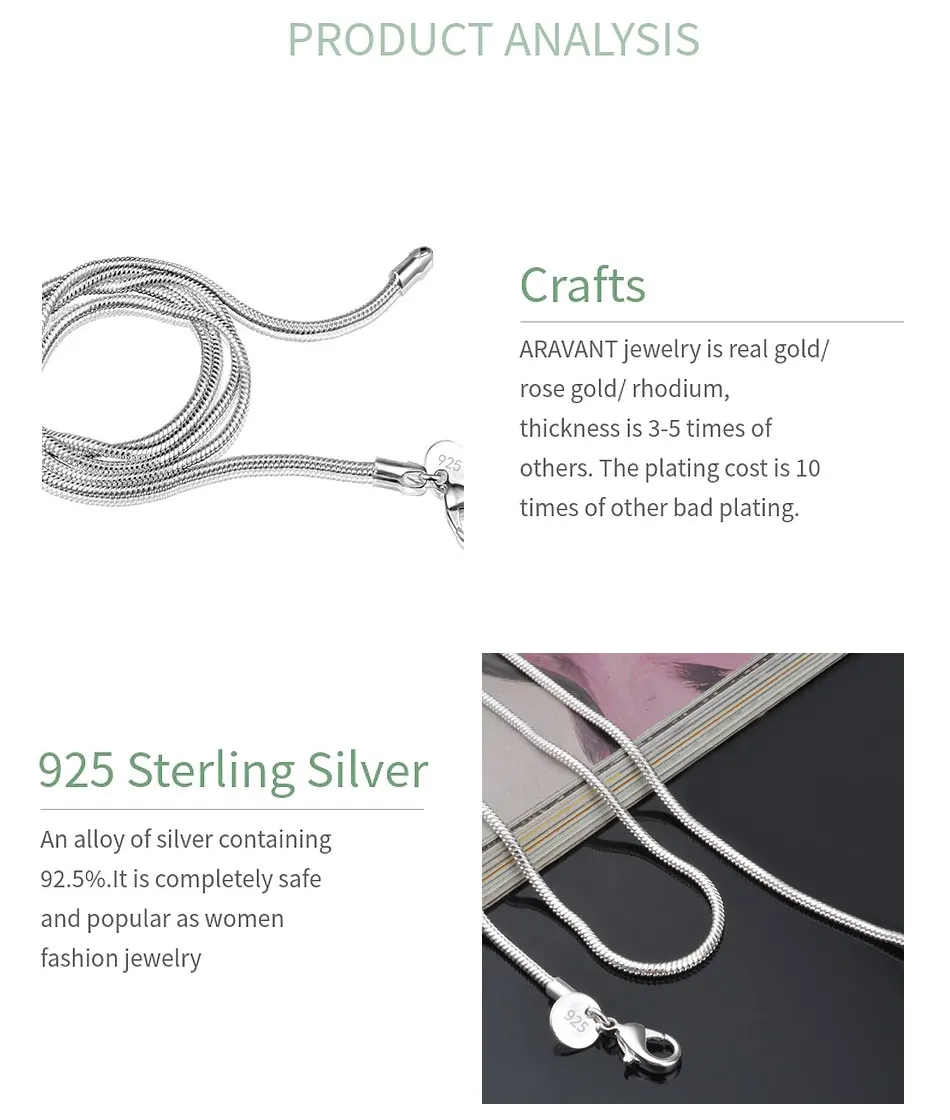 Aravant 925 Silber 2mm Schlangen kette Halskette für Männer Frauen Modeschmuck Geschenke – Detail 4