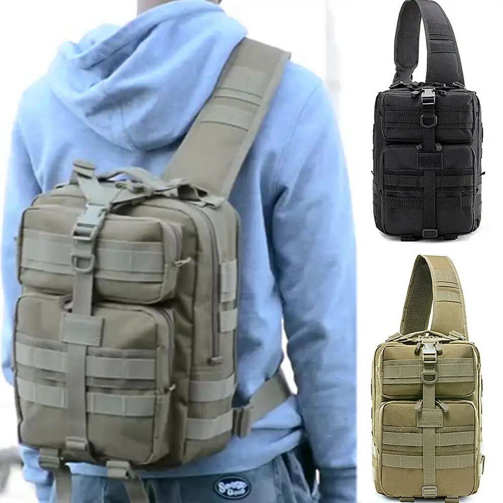 Mens Molle Tactical Sling Chest Bag Assault Pack Messenger Shoulder Bag Backpack 