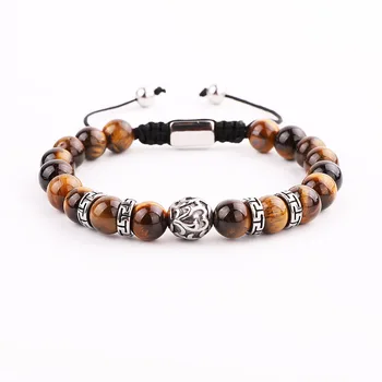 Men Jewelry Bracelet Stainless Steel Charm Vintage Braided Natural Stone Friendship Bracelet For Men