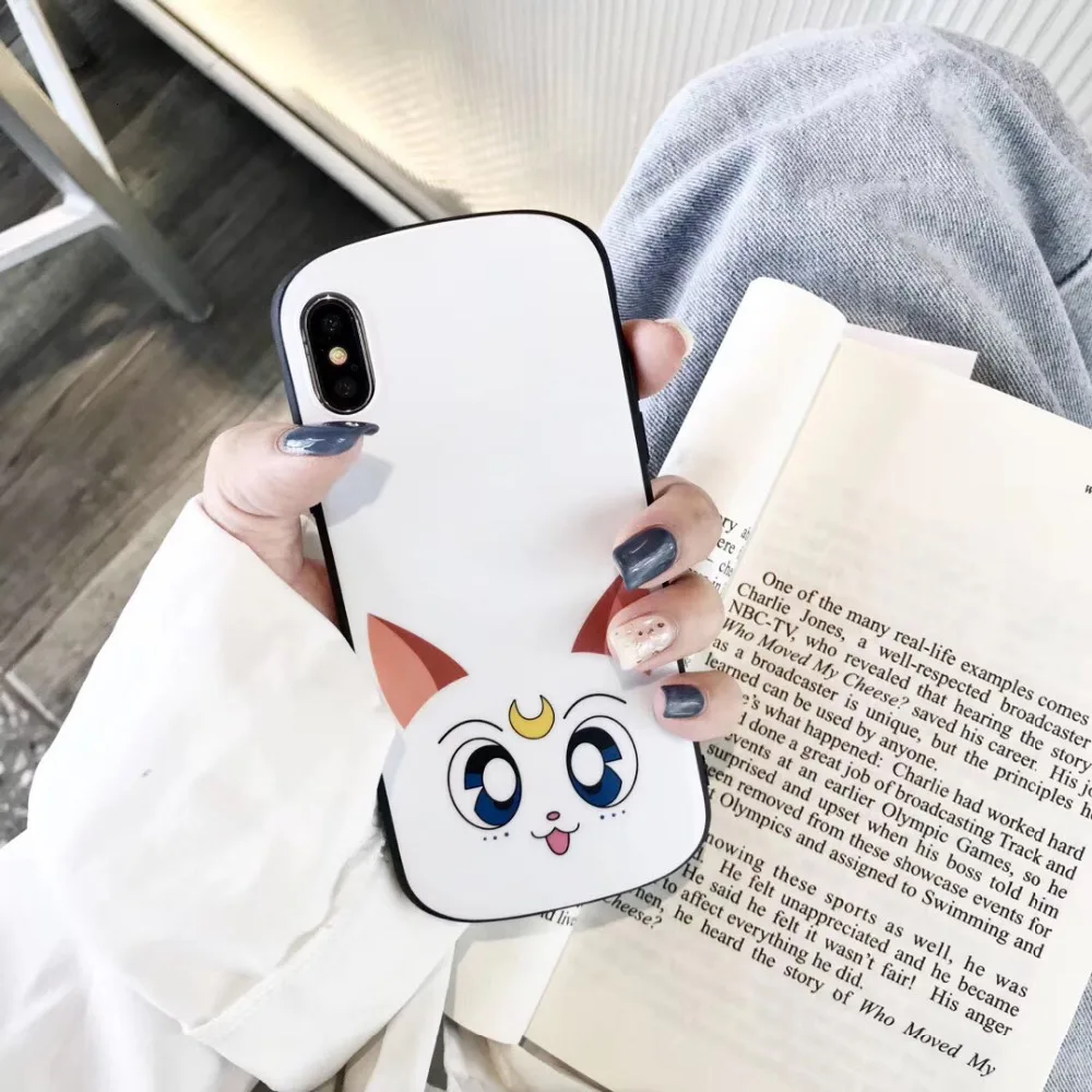 Забавный чехол для телефона с изображением мультяшной дуги Luna Cat для iPhone 6, 6S plus, 7, 8 plus, X, XR, XS Max, милая задняя крышка с изображением Сейлор Мун, милой девушки, животного