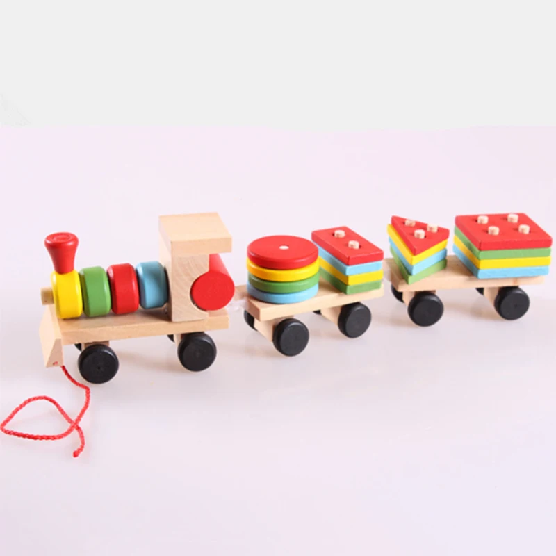 Детский деревянный поезд, строительные блоки для раннего обучения, Деревянный Твердый Штабелируемый поезд, грузовик, набор геометрических блоков, игрушки, подарки ZXH