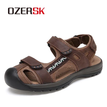 

OZERSK Brand Men Summer Fashion High Quality Sandals Beach Shoes Genuine Leather Comfortable Casual Shoes Men Roman Style